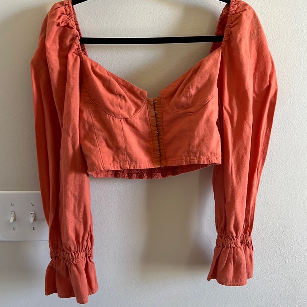 Coral Clasp Front Long Sleeve Blouse
